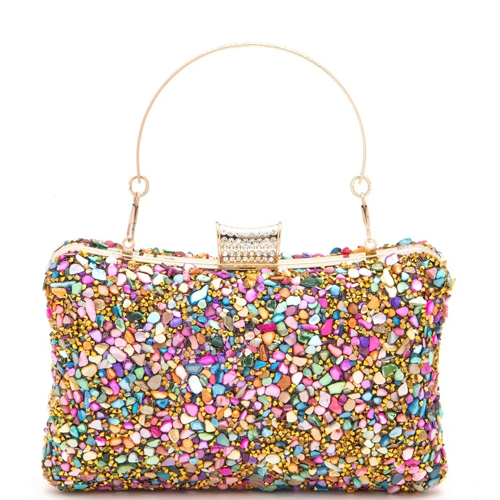 Multicolor Mix Druzy Gold Clutch Bag